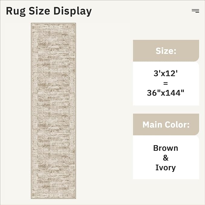 Soalmost Washable 3x12 Hallway Runner Rug Non-Slip Kitchen Entry Rugs Brown | - Image 5