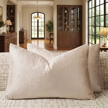 GIGIZAZA Velvet Pillow Covers 12x20 Decorative Pillows Pack of 2 Beige | Lumbar by GIGIZAZAFocusingonhomedecoration
