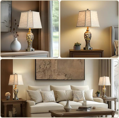 Vintage Table Lamps Set of 2 for Living Room Bedroom, 2 USB Ports 25'' Rustic - Image 3
