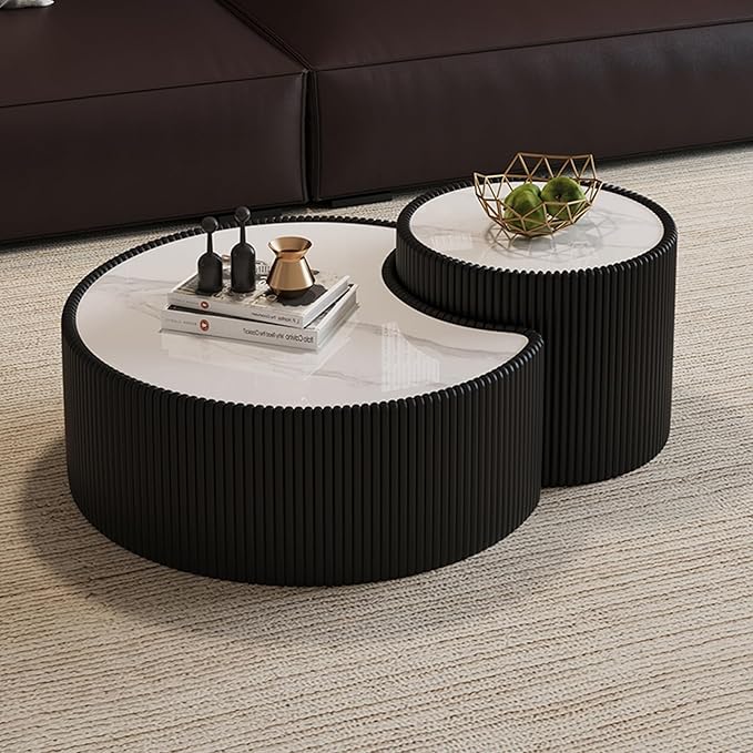 29.53" Marble Coffee Table, Modern Creative Moon Coffee Table - Image 4