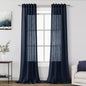 Navy Blue Boho Curtains for Bedroom Back Tab Rod Pocket Semi Sheer Linen by Nanspring