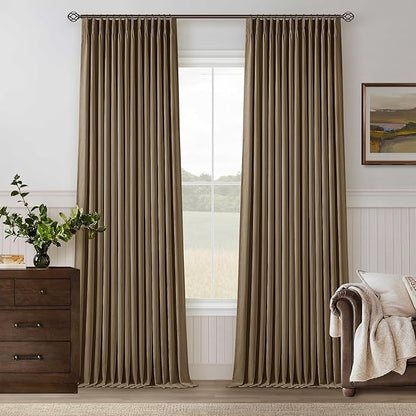 Dutch Cocoa Pleated Linen Blackout Curtains 102 Inches Long by Twodrapes