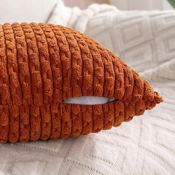 Set of 4 Burnt Orange Decorative Throw Pillow Covers 26x26 Inch Corduroy Pillow - Image 4