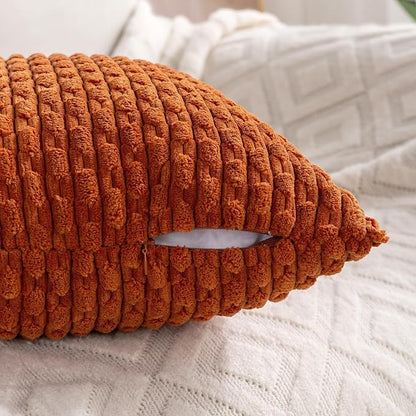 Set of 4 Burnt Orange Decorative Throw Pillow Covers 24x24 Inch Corduroy Pillow - Image 5