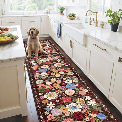Black Brown Floral Hallway Runner Rug 2x10 - Image 3
