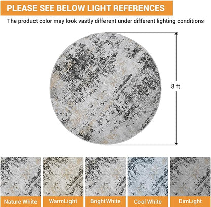 Round Rug 8ft Washable Rug for Dining Room Living Room Black Grey Gold | Modern - Image 2