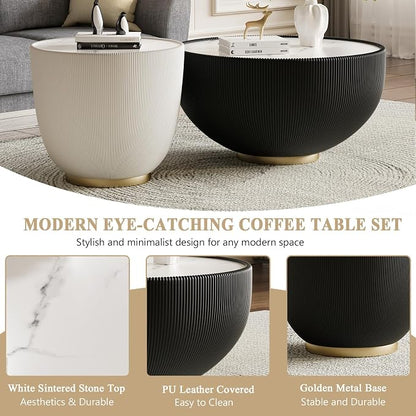 Round Marble Coffee Table Set of 2, 2 Piece Coffee Table and End Table - Image 4