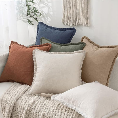 MIULEE Boho Linen Fringe Decorative Throw Pillow Covers Camel 20x20 | Set of 2 - Image 6
