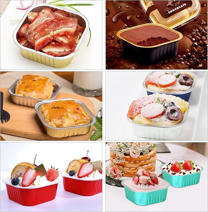 LNYZQUS 120pack/10oz Mini Cake Pans with Lids, Small Foil Baking Tins Brownie Baking Cups,4”x4” Disposable Ramekins Jumbo Cupcake Muffin Pan Mini Aluminum Containers Holders-Black