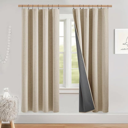 NICETOWN Beige Bedroom Full Blackout Linen Curtains, Thick Insulated Classic by NICETOWN