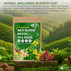FreshDrinkUS, Premium 75 Tea Bags Men Super Detox Tea – Herbal Blend with Senna, Dandelion Root, Ginger, Peppermint & More – 100% Natural, Sugar-Free. Caffeine-Free. Gluten-Free. Vegan