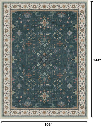 Dark Green Vintage Living Room Rug 9x12 - Image 2