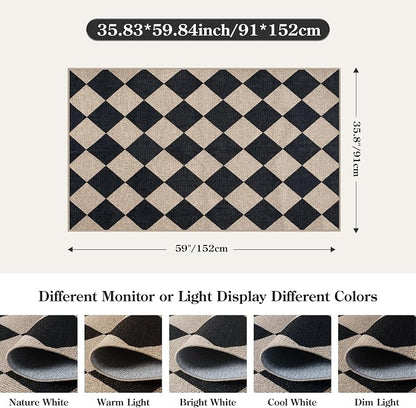 Lahome Checkered Easy Jute 3x5 Entryway Front Porch Rug, Washable Farmhouse - Image 2
