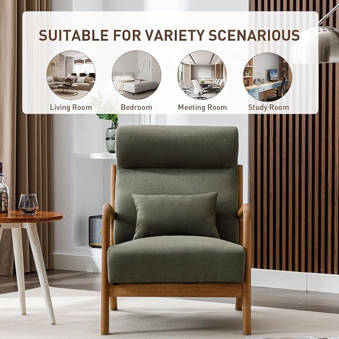 ANJ Mid Century Modern High Back Accent Chairs Set of 2, Single Lounge Armchair - Image 6