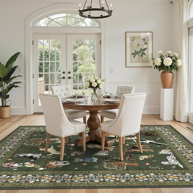 Dark Green Area Rug 6x9 for Living Room Bedroom | Ultra-Thin; Easy Clean; Non - Image 3
