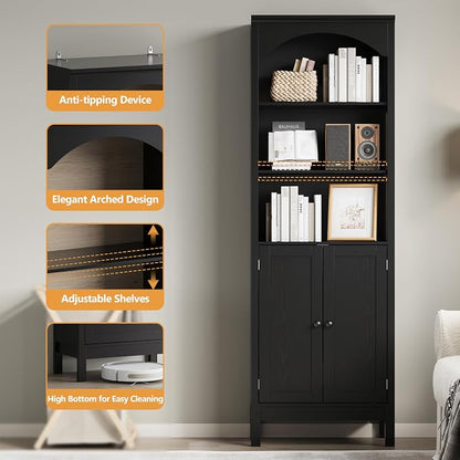 Bookshelf with Doors, Floor Standing Display Storage Cabinet - Image 5