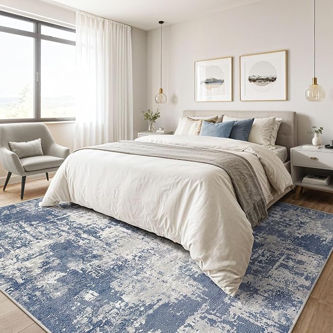 LOONGRUG Area Rug 5x7 Washable Neutral Modern Living Room Rugs Navy Gray | - Image 4