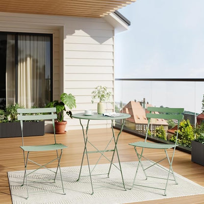 Bistro Table and Chairs Set of 2, 3 Piece Outdoor/Indoor Folding Patio Bistro - Image 2