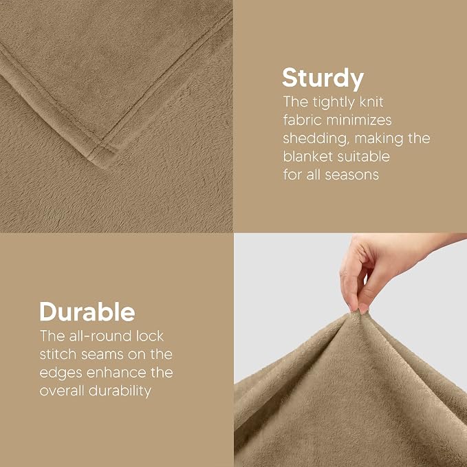 Utopia Bedding Ultra Soft Fleece Bed Blanket King Size Camel | Microfiber Plush - Image 5