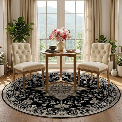 RELEANY Washable Area Rug, Round 5ft, Water Repellent, Pet Friendly, Vintage - Image 3