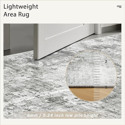 Soalmost Abstract Area Rug 6x9 for Living Room Washable Rugs Gray/White | - Image 7