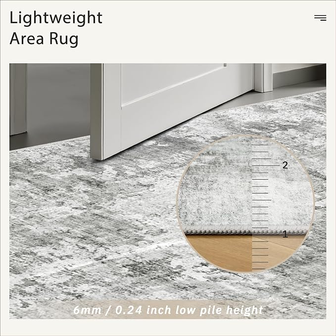 Soalmost Abstract Rug 8x10 Large Living Room Area Rugs Washable Gray/White | - Image 7