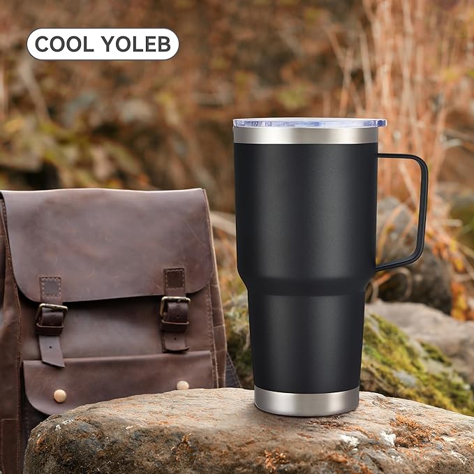30 oz Tumbler with Handle and Lid, Stainless Steel Tumblers Bulk Double Wall Vacuum Insulated Travel Mug Leak Proof Cup Keep Drinks Cold and Hot Black, 12 Pack