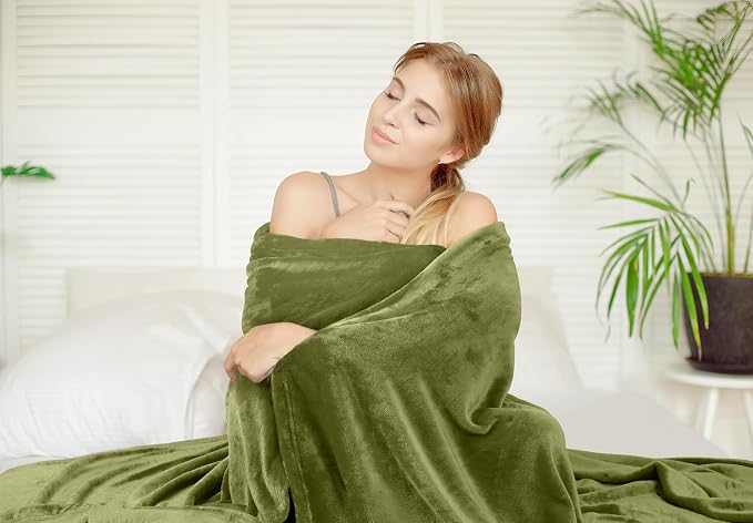 Utopia Bedding Ultra Soft Fleece Bed Blanket Full Size Olive | Microfiber Plush - Image 4