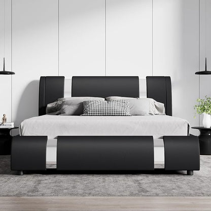 SHA CERLIN Modern Faux Leather Queen Bed Frame - Image 3