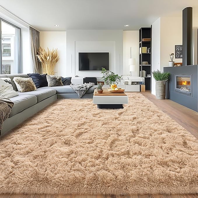 Pionblank 8x10 Rug for Living Room, Fluffy Plush Large Area Rug, Camel | Modern by PIONBLANK
