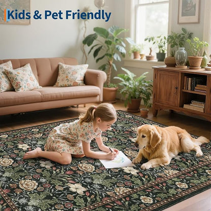 GarveeHome Washable Area Rug 6x9, Soft Vintage Floral Bedroom Rug Non Slip Low - Image 7