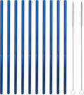 10 Pcs Stainless Steel Straws, Reusable Drinking Straws, Straight Metal Straw Sets with 2 Pcs Cleaning Brushes (10.5 Inch, Blue)