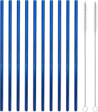 10 Pcs Stainless Steel Straws, Reusable Drinking Straws, Straight Metal Straw Sets with 2 Pcs Cleaning Brushes (10.5 Inch, Blue)