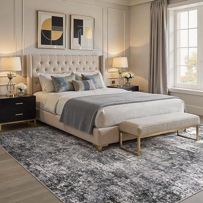 DMOYEST Area Rug Living Room Rugs 10x14 Washable Abstract Grey Carpet | Neutral - Image 3