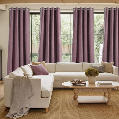NICETOWN Short Faux Linen Greyish Purple Blackout Curtains 63 inches Long - Image 4