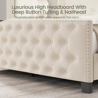 LARMACE Queen Size Bed Frame Velvet Upholstered Platform Bed - Image 5