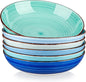 vancasso Bonita Pasta Bowls Set of 6, 38 oz Shallow Bowls, Ceramic Pasta Plates and Salad Bowls, Microwave & Dishwasher Safe Serving Bowls, Blue