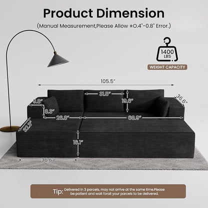 GRUSIGN 106" Oversized Sectional Boneless Sleeper Sofa Bed Couches - Image 2