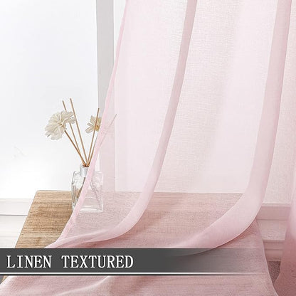 Tollpiz Short Sheer Curtain Linen Textured Bedroom Curtains Sheer Light - Image 2