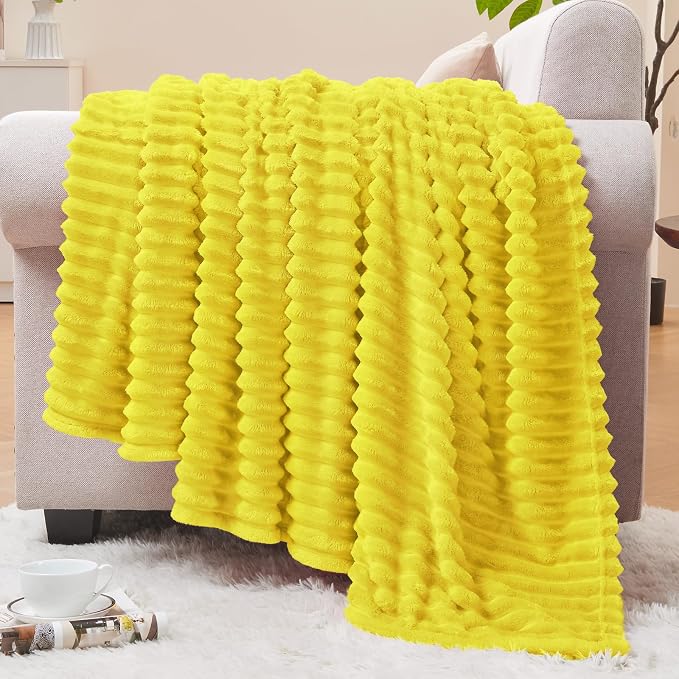 BEDELITE Ribbed Jacquard Yellow Fleece Throw Blanket by BEDELITE