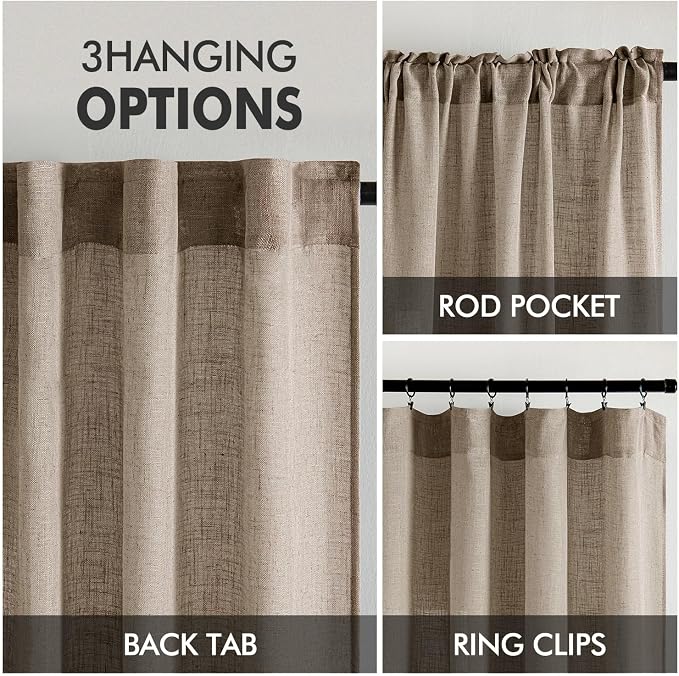 MIULEE Taupe Grey Linen Curtains 52x72 Inch Length 2 Panels - Image 3
