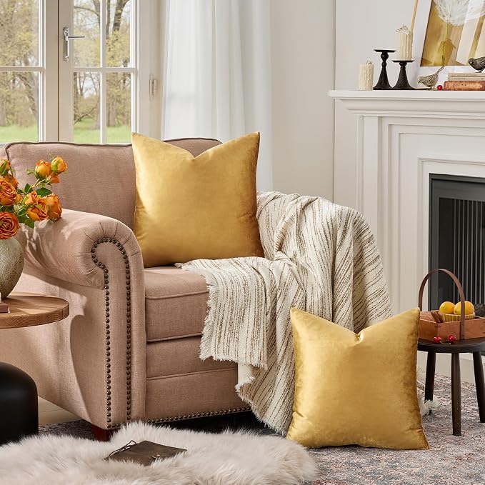 GIGIZAZA Golden Throw Pillow Covers 18x18 Decorative Velvet Cushion Covers Pack - Image 3