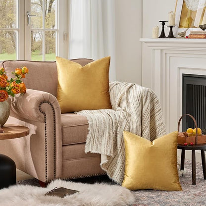 GIGIZAZA Golden Throw Pillow Covers 22x22 Decorative Velvet Cushion Covers Pack - Image 3