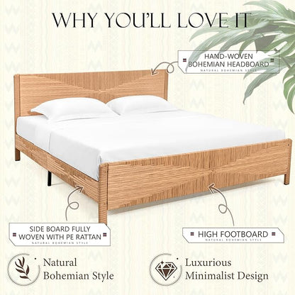 Yechen Hand-Woven PE Rattan King Bed Frame - Image 5