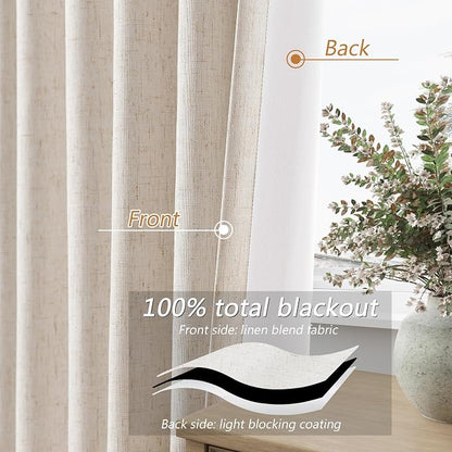 100% Blackout Linen Curtains 100 Inch Length 2 Panels Set - Image 3