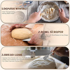 Banneton Bread Proofing Basket Set of 2, 9 Inch Round Sourdough Proofing Basket, Sourdough Starter Kit, Sourdough Bread Baking Supplies with Dough Scraper, Danish Dough Whisk, Bread Lame, Bowl Scraper