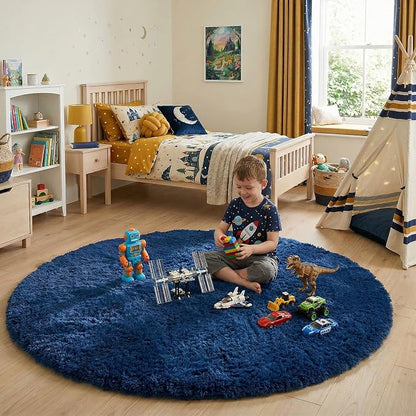 Amdrebio Navy Blue Round Circle Area Rug 5Ft - Image 7