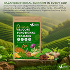 FreshDrinkUS, Premium 30 Tea Bags Glucose Functional Tea – Herbal Blend with Gymnema, Cinnamon, Bitter Melon, Tulsi & More –– Caffeine-Free. Sugar-Free. Gluten-Free. Vegan