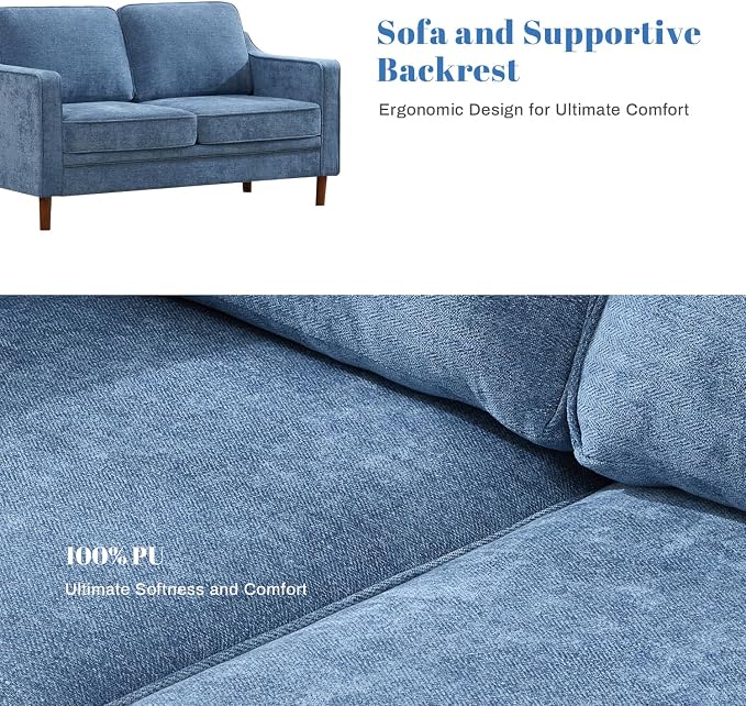 Kingfun 56" Chenille Sofa, Loveseat Couch, Mid Century Modern Love Seat Couches - Image 5
