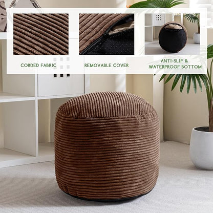 HIGOGOGO Round Stuffed Pouf Ottoman, Corduroy Poufs - Image 3